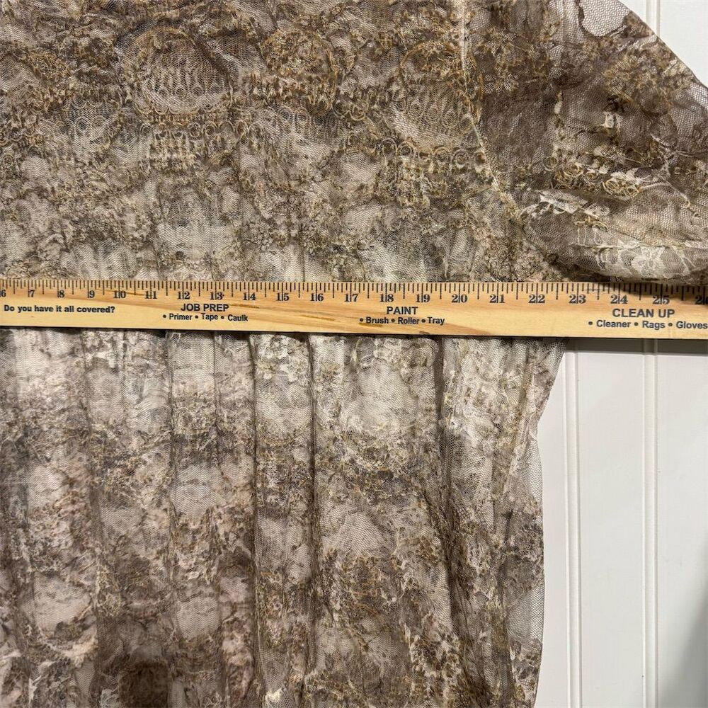 Cal Style Plus Tunic 2XL Brown Sheer Crinkle Lace Overlay‎ Ruffle Hem Whimsigoth - Picture 4 of 7